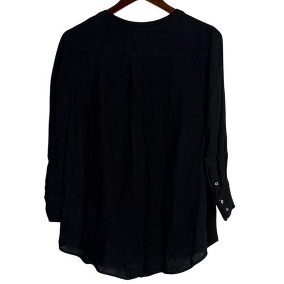 J.Crew Keyhole Puff Long Sleeve Drapey Crepe Blouse Button Closure L Black #4128 - Picture 5 of 15